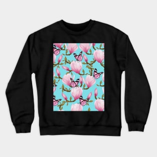 Magnolia Flowers With Butterflies Crewneck Sweatshirt